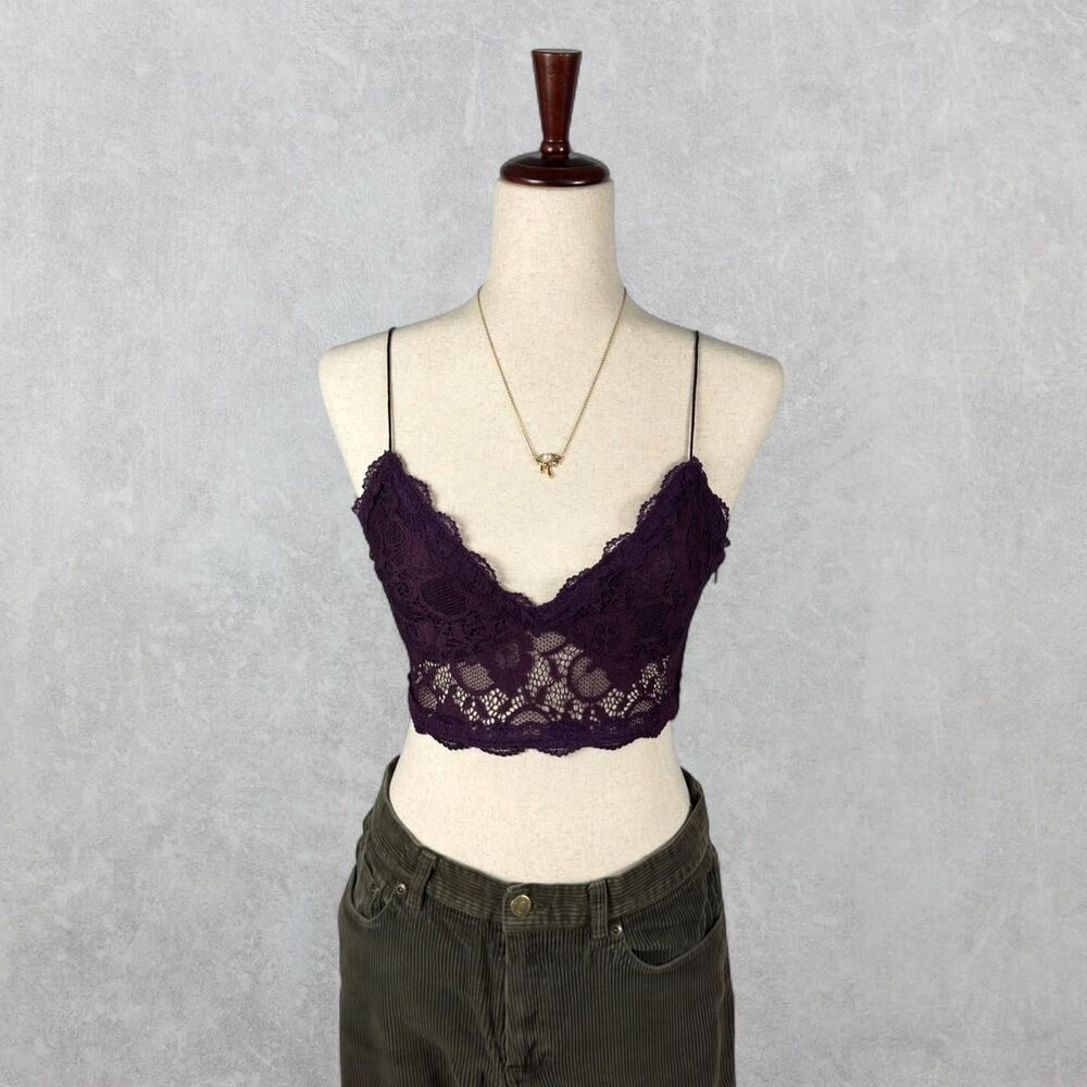 Y2K  Wet Seal Dark Plum Floral Sheer Lace Bralette Crop Top
